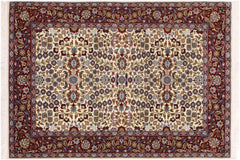 handmade Traditional Hereke Ivory Red Hand Knotted RECTANGLE WOOL&SILK area rug 4' x 6'