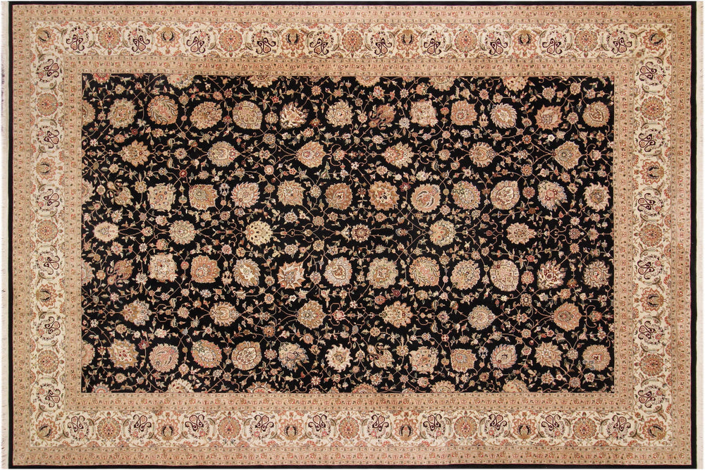handmade Transitional Black Ivory Hand Knotted RECTANGLE WOOL&SILK area rug 10x14