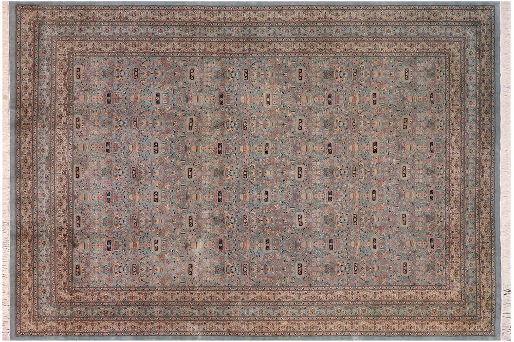handmade Transitional Razia Lt. Green Lt. Green Hand Knotted RECTANGLE 100% WOOL area rug 10x14