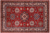 handmade Geometric Super Kazak Red Beige Hand Knotted RECTANGLE 100% WOOL area rug 6' x 8'