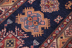 handmade Geometric Super Kazak Blue Beige Hand Knotted RUNNER 100% WOOL area rug 3' x 10'