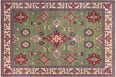 handmade Geometric Kazak Lt. Green Beige Hand-made RECTANGLE 100% WOOL area rug 8'X9'