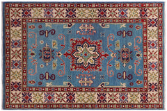 handmade Geometric Kazak Lt. Blue Beige Hand-made RECTANGLE 100% WOOL area rug 3'X5'