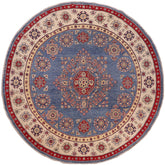 Bohemian Kazak Mya Light Blue/Beige Wool Round - 8'0''X8'0''