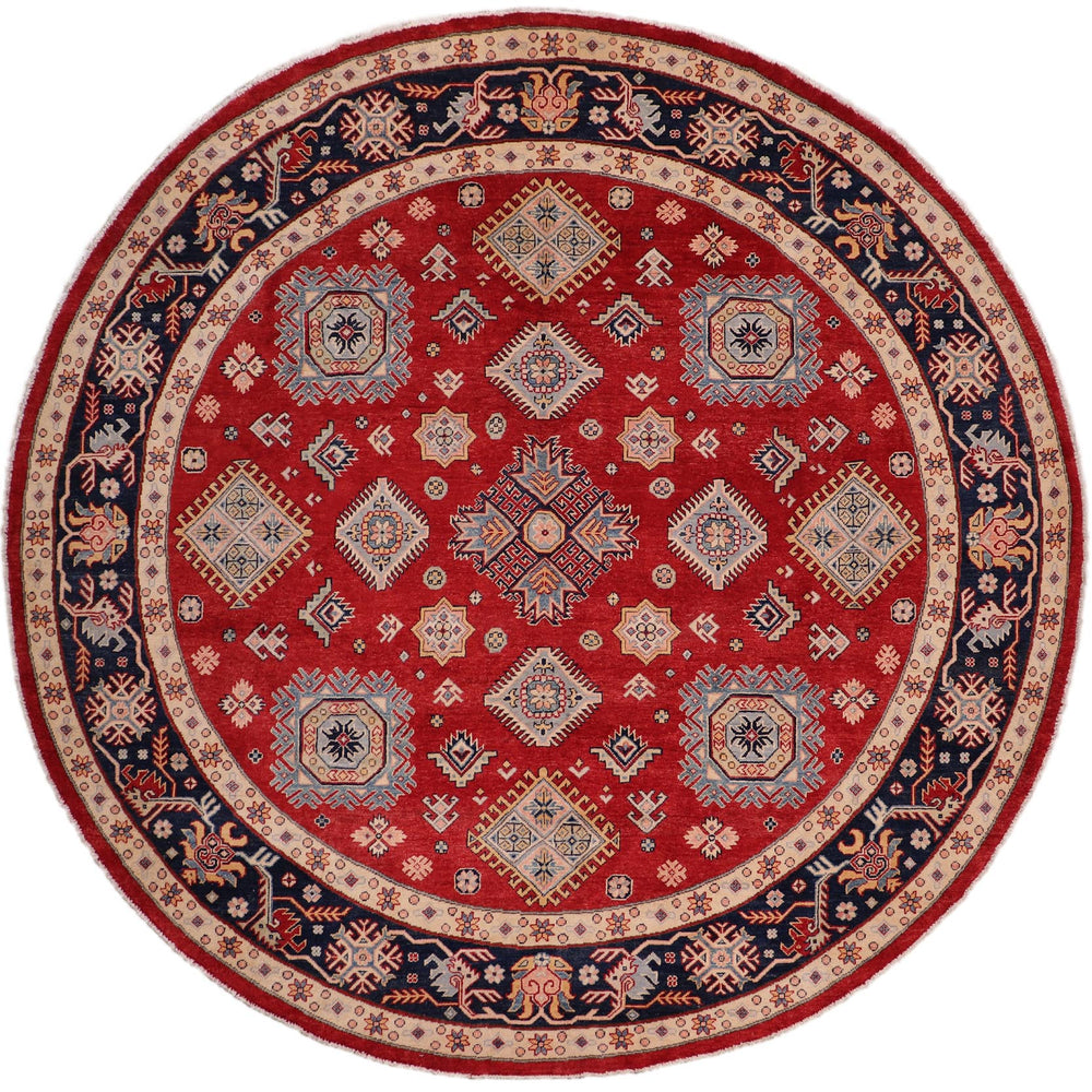handmade Geometric Kazak Lt. Blue Beige Hand-made ROUND 100% WOOL area rug 9x9