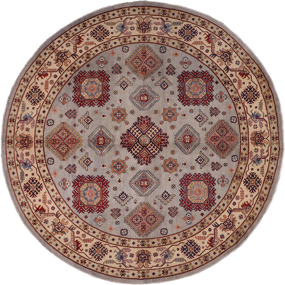 handmade Geometric Kazak Gray Beige Hand-made ROUND 100% WOOL area rug 9x9