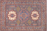8x10 hand knotted Kazak wool rug in gray and blue - Bohemian Kazak Nataly