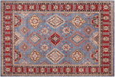 8x10 hand knotted Kazak wool rug in light blue and red - Rustic Kazak Damon