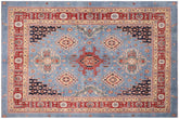 8x10 hand knotted Kazak wool rug in light blue and red - Bohemian Kazak Mariam