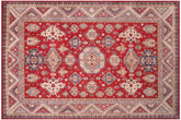 Southwestern Kazak Case Red/Ivory Wool Rug - 9'0''X12'0''
