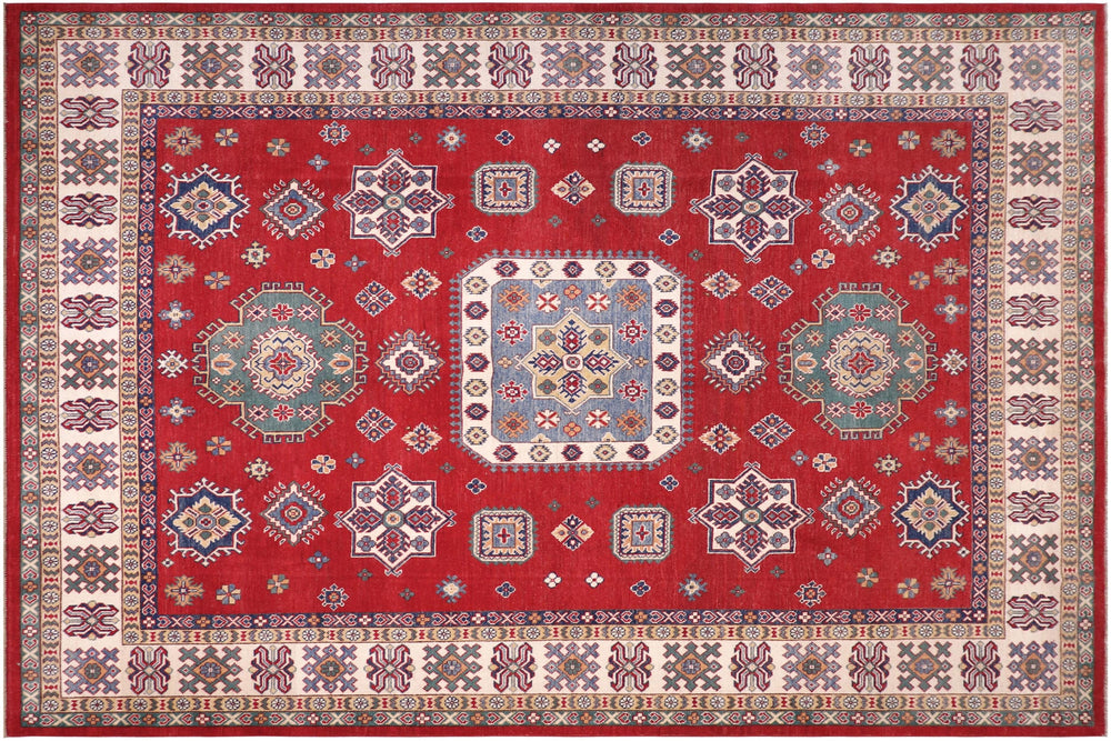 handmade Geometric Kazak Red Ivory Hand-made RECTANGLE 100% WOOL area rug 8'X10'