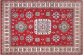 8x10 hand knotted Kazak wool rug in red and ivory - Bohemian Kazak Westley