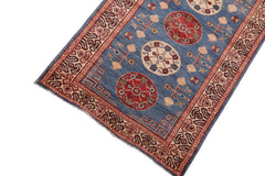handmade Geometric Kazak light Blue Beige Hand-made RUNNER 100% WOOL area rug 3x14