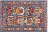 4x6 hand knotted transitional wool rug in blue and beige - Classic Makayla