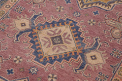 handmade Geometric Kazak Purple Lt. Blue Hand-made RECTANGLE 100% WOOL area rug 4'X6'