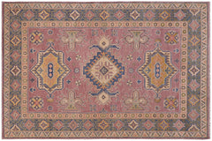 handmade Geometric Kazak Purple Lt. Blue Hand-made RECTANGLE 100% WOOL area rug 4'X6'