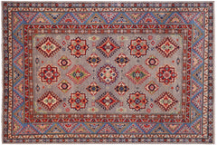 handmade Geometric Kazak Gray Lt. Blue Hand-made RECTANGLE 100% WOOL area rug 4'X6'