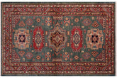 handmade Geometric Super Kazak Green Red Hand Knotted RECTANGLE 100% WOOL area rug 4' x 6'