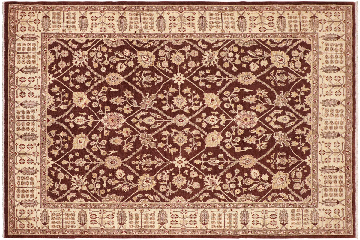 handmade Transitional Kafkaz Brown Ivory Hand Knotted RECTANGLE 100% WOOL area rug 8' x 11'