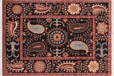 8x10 hand knotted Ziegler wool rug in black and red - Bohemian Ziegler Ray