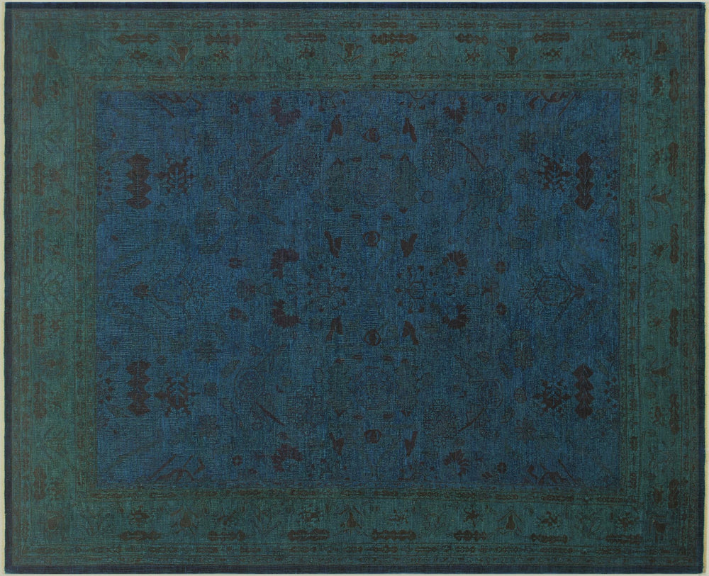 handmade Over Dyed Over Dyed Teal Teal Hand Knotted RECTANGLE 100% WOOL area rug 9' x 11'