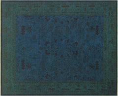 handmade Over Dyed Over Dyed Teal Teal Hand Knotted RECTANGLE 100% WOOL area rug 9' x 11'