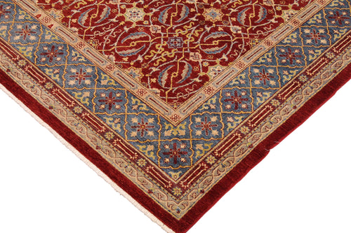 handmade Transitional Kafkaz Red Blue Hand Knotted RECTANGLE 100% WOOL area rug 9' x 11'