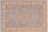 6x8 hand knotted Ziegler wool rug in gray and blue - Classic Ziegler Jacquett