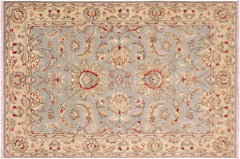 handmade Traditional Kafkaz Gray Blue Hand Knotted RECTANGLE 100% WOOL area rug 4x6