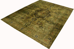 handmade Modern Vintage Green Gray Hand Knotted RECTANGLE 100% WOOL area rug 10' x 13'