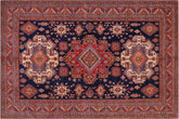 Tribal Super Kazak Brett Blue/Red Wool Rug - 8'3'' x 9'9''