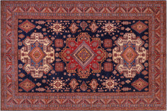 Tribal Super Kazak Brett Blue/Red Wool Rug - 8'3'' x 9'9''