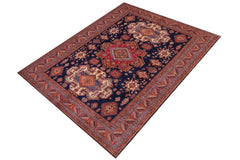 Tribal Super Kazak Brett Blue/Red Wool Rug - 8'3'' x 9'9''