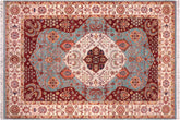 8x12 hand knotted Ziegler wool rug in blue and beige - Eclectic Ziegler Cory