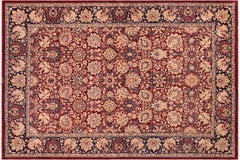handmade Transitional Kirman Aubergine Blue Hand Knotted RECTANGLE 100% WOOL area rug 6x9