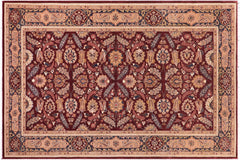 handmade Traditional Lahore Drk. Red Blue Hand Knotted RECTANGLE 100% WOOL area rug 6' x 9'