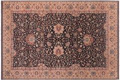 handmade Traditional Kashan Blue Tan Hand Knotted RECTANGLE 100% WOOL area rug 6x9