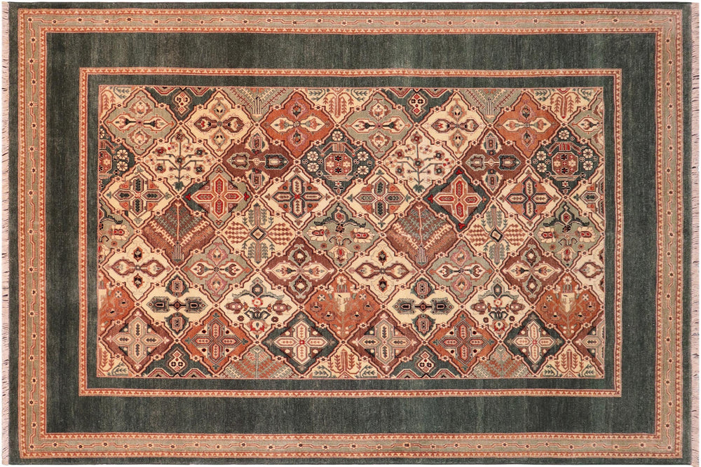 handmade Transitional Green Multi Hand Knotted RECTANGLE 100% WOOL area rug 6' x 9'