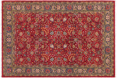 6x9 hand knotted Persian rug in red and teal blue - Istanbul Amber Blue