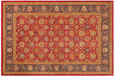 6x9 hand knotted Persian rug in red and teal - Istanbul Alicia