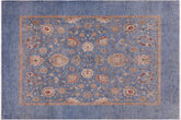 8x10 hand knotted Ziegler wool rug in blue and tan - Bohemian Ziegler Alejandr