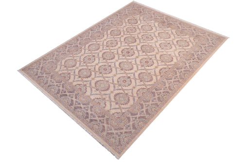 handmade Transitional Kafkaz Ivory Gray Hand Knotted RECTANGLE 100% WOOL area rug 5' x 8'