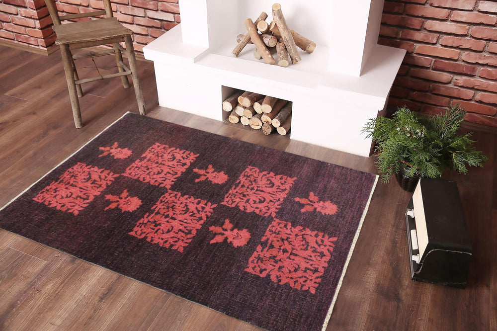 handmade Over Dyed Over Dyed Purple Pink Hand Knotted RECTANGLE 100% WOOL area rug 3' x 5'