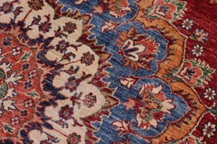 handmade Geometric Kurjean Blue Red Hand Knotted ROUND 100% WOOL area rug 6x6
