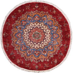 handmade Geometric Kurjean Blue Red Hand Knotted ROUND 100% WOOL area rug 6x6