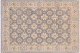 9x12 hand knotted transitional wool rug in blue and beige - Chic Earnest