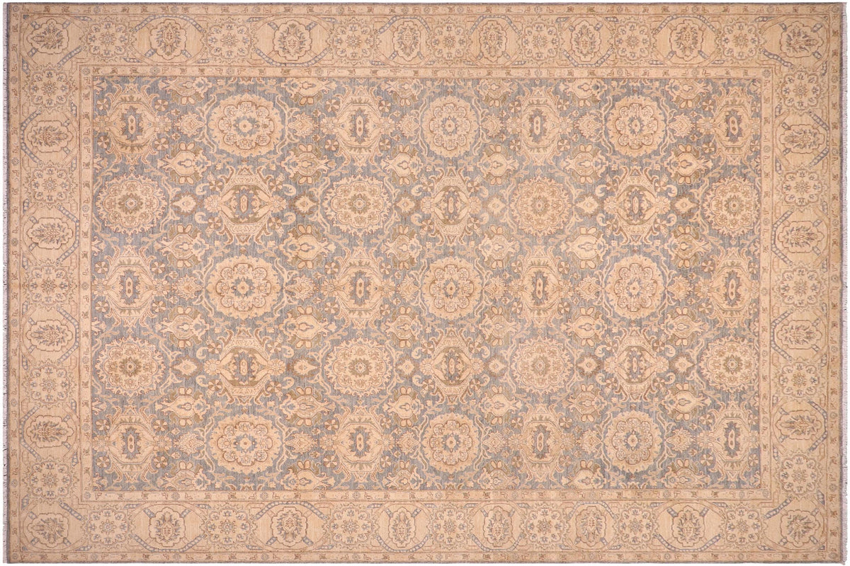 handmade Transitional Kafkaz Blue Tan Hand Knotted RECTANGLE 100% WOOL area rug 10' x 14'