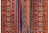 6x10 hand knotted Khurjeen wool rug in rust and blue - Tribal Khurgeen Ervin