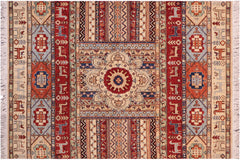 handmade Geometric Kurjean Ivory Red Hand Knotted RECTANGLE 100% WOOL area rug 5x6