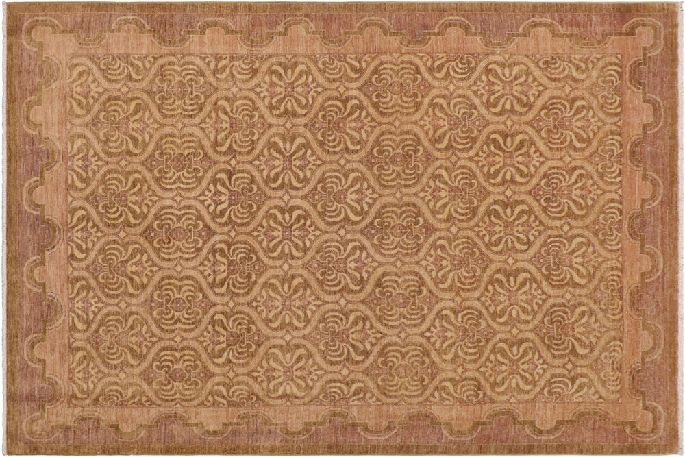handmade Transitional Kafkaz Green Tan Hand Knotted RECTANGLE 100% WOOL area rug 9' x 13'